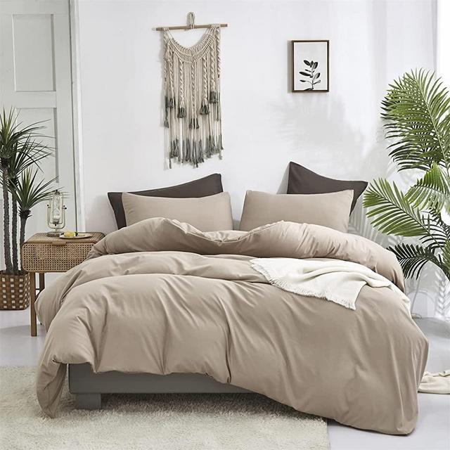 Cottonight Cream Coffee Comforter Set Queen Khaki Bedding Comforter Set Full Dark Champagne Brown Solid Blanket Quilts Cotton Modern Soft Breathable Taupe 3 Piece Light Coffee Bedding Set