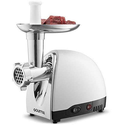 Gourmia GMG525 Electric Meat Grinder - Accessory Kit with 3 Stainless Steel Grinding Plates, Sausage Horn, Kibbeh Attachment - Heavy Duty - 500W ETL Approved, 1000W max - Free Recipe Book