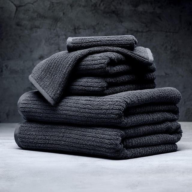LUXOME Plush Performance 6-Piece Bath Towel Set | Dual-Loop Design | Ultra Soft | Highly Absorbent | Quick Drying | Fossil (Charcoal)