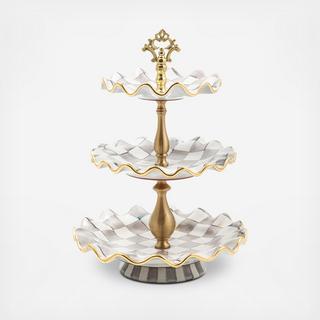 Sterling Check Ceramic Three Tier Sweet Stand