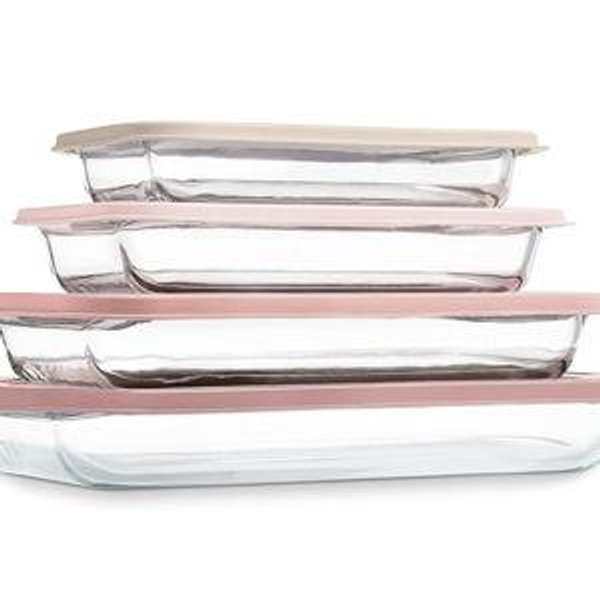 COOK WITH COLOR 8 PC. Glass Baking Dish Set with Lids - Deep Casserole Dish, Glass Food Container, Oven, Freezer and Microwave Safe, Clear Container, Pink