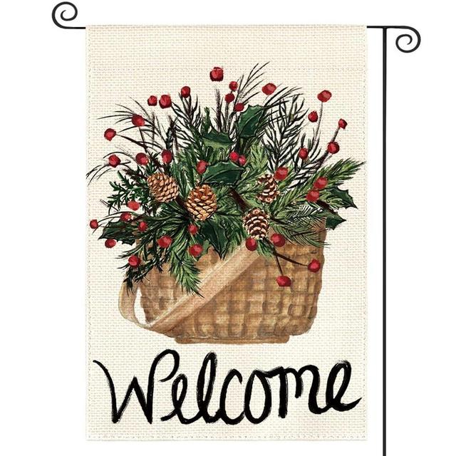 AVOIN colorlife Welcome Holly Red Berries Garden Flag 12x18 Inch Double Sided, Winter Christmas Farmhouse Yard Outdoor Decoration