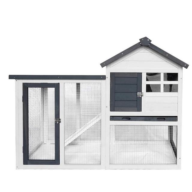48''L Chicken Coop Rabbit Hutch Indoor Outdoor Bunny Cage Rabbit Hutch Wood House Pet Cage for Small Animals (Grey/White)