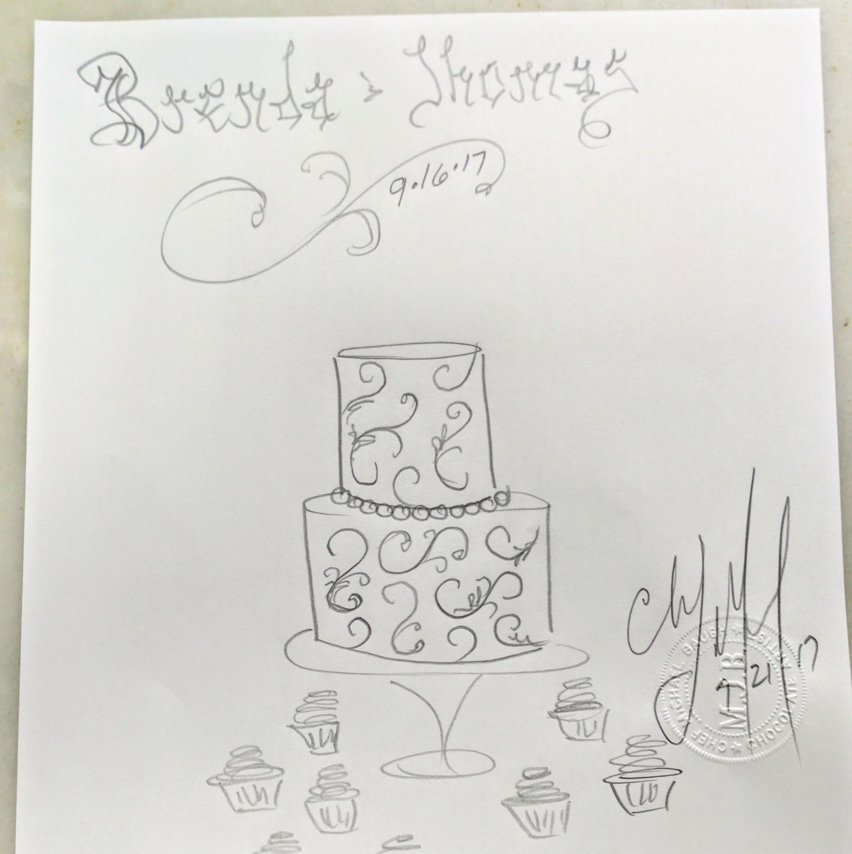 Chef Michael's at "Let Them Eat Cake" depiction of what he envisioned for our cake. 7/21/17