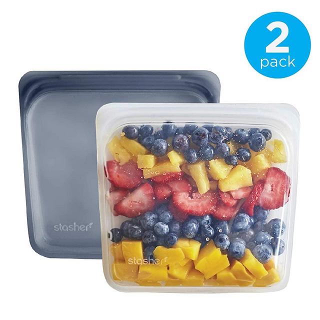 Stasher Reusable Silicone Food Bag, Sandwich Bag, Sous vide Bag, Storage Bag, Set of 2, Clear and Grey