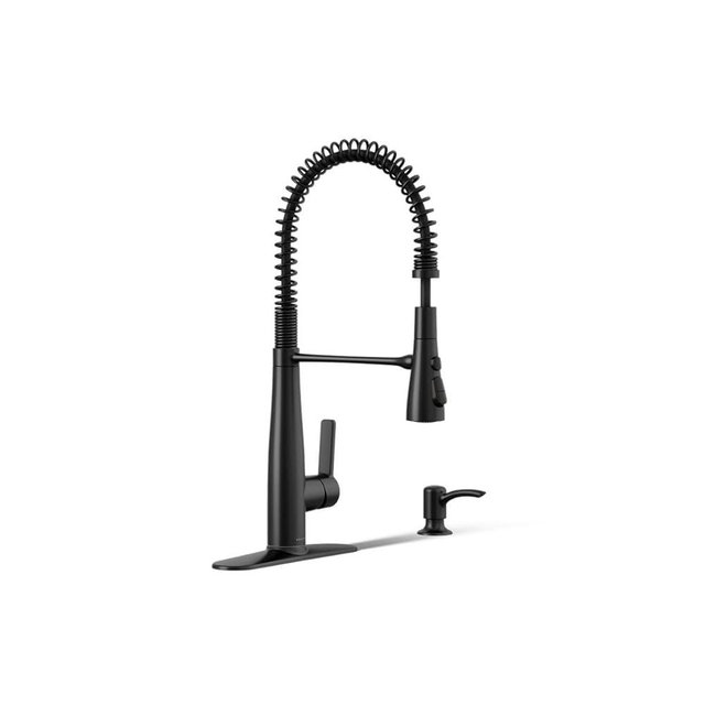 KOHLER K-REC22745-SD-BL Semi-Professional Kitchen Sink Faucets with Soap Dispenser, Commercial Kitchen Faucets with Pull Down Sprayer, Matte Black