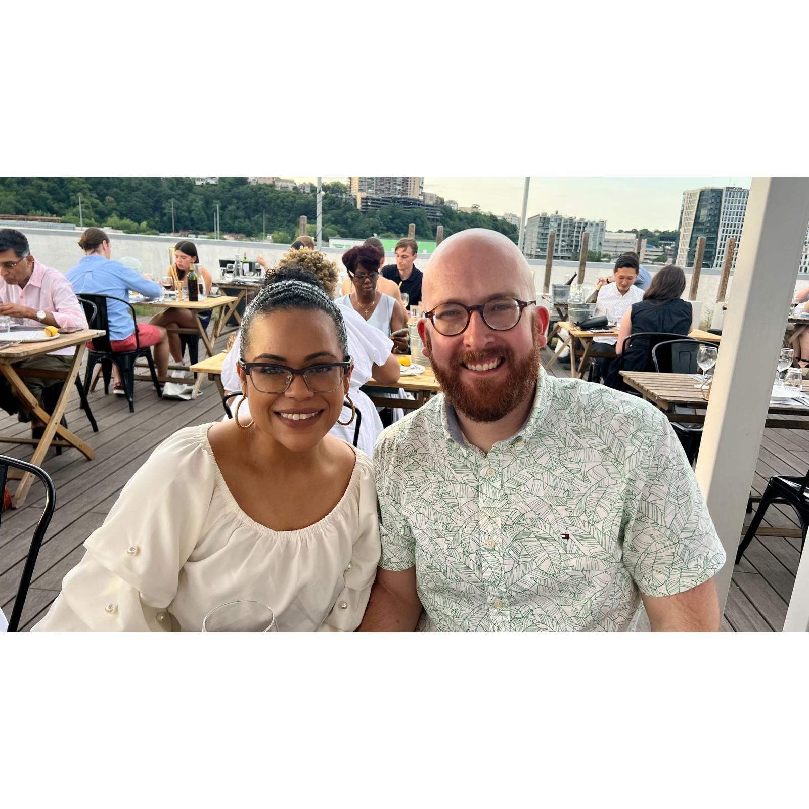 Enjoying a birthday dinner with friends.