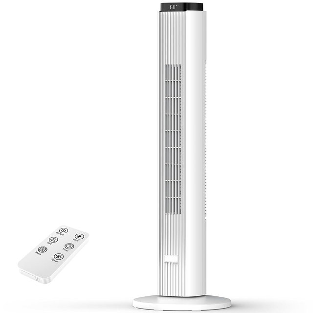 36 Inch Tower Fan for Bedroom, 23ft/s Velocity, Oscillating Standing Fans for Room with 6 Speeds, 4 Modes, LED Display, 12H Timer, 80° Bladeless Floor Fans with Remote, Living Room, Office, Home