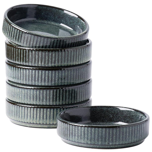 famiware Star Soy Sauce Dish Ceramic Dipping Bowls Set of 6, 4 oz Individual Dip Sauce Cups/Bowls/Dishes/Plates, Small Serving Bowl for Side Dishes, Dessert, Ice Cream, Condiments, Sushi - Deep Forest