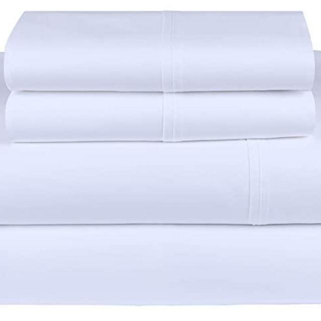 Threadmill Home Linen 600 Thread Count Queen Bed Sheets Set - 100% Extra-Long Staple Cotton Sheets for Queen Size Bed with Deep Pocket, Luxury 4 Piece Bedding Set, Smooth Solid Sateen Weave, White