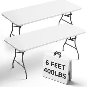 6FT Folding Table 2 Pack, Heavy Duty Plastic Table with Handle