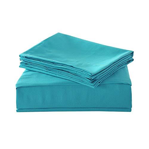HollyHOME 1500 Soft Hypoallergenic Brushed Microfiber Bed Sheet Set, 4 Pieces Queen Size Sheets, Teal