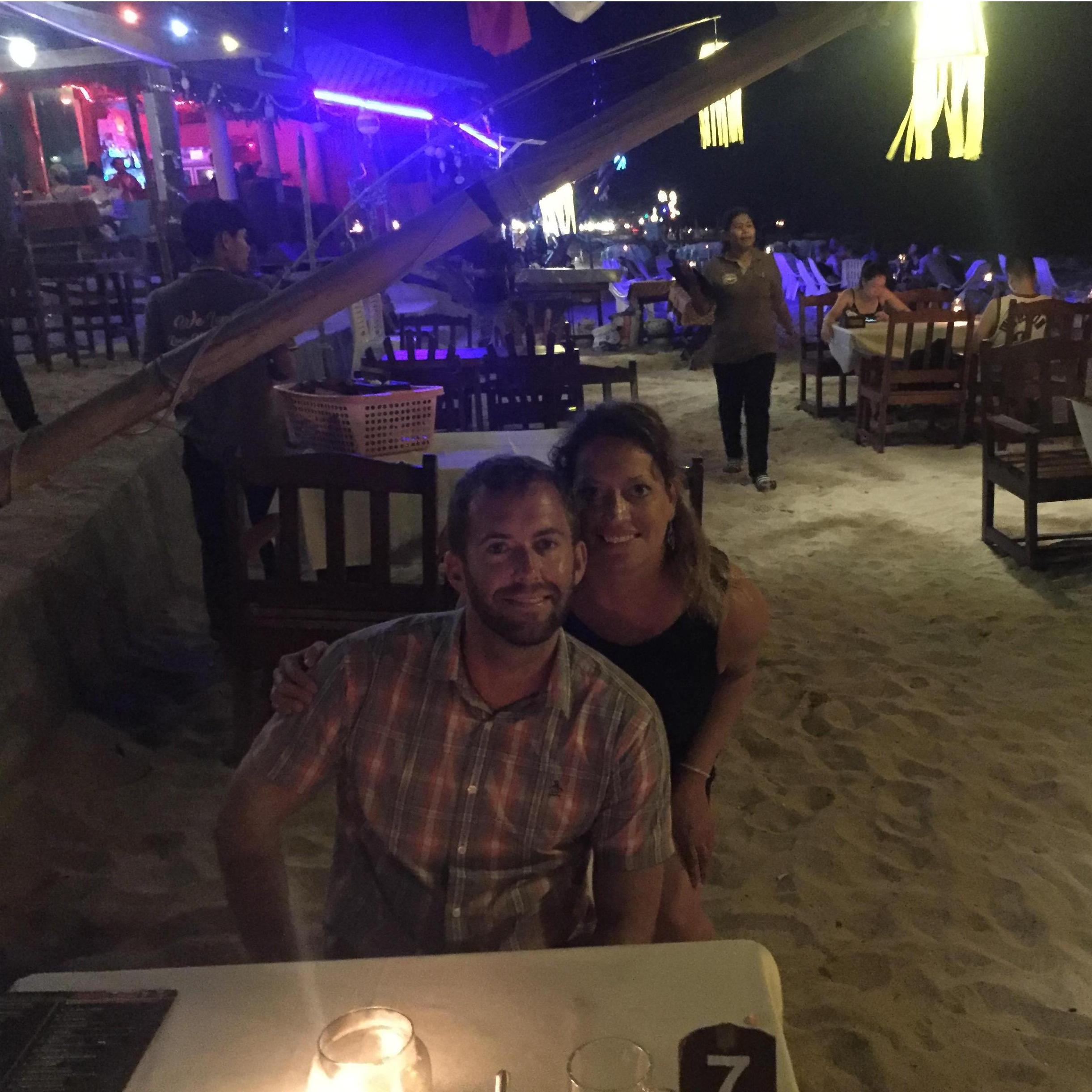 Romantic dinner on the beach in Koh Lanta, Thailand.