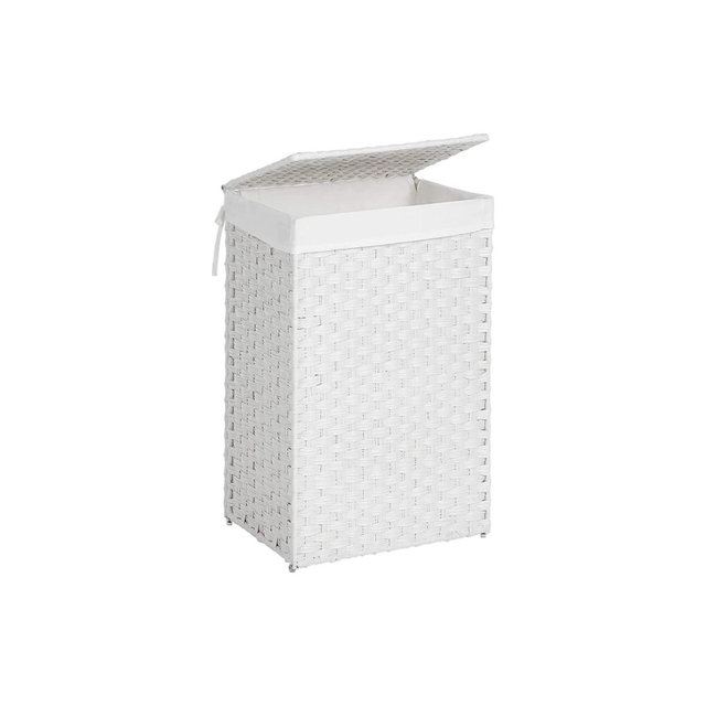 SONGMICS 17.2 Gallon Wicker Laundry Hamper with Lid Laundry Basket with Handles Wicker Basket Foldable Removable Liner Bag White