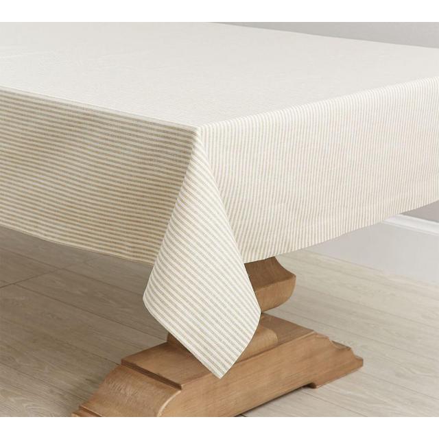 Wheaton Striped Linen/Cotton Tablecloth - Ivory/Flax