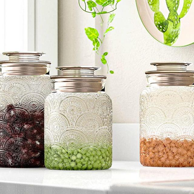 ERISED Glass Jars Set of 5 Food Storage Containers Airtight Food Jars with  Bamboo Wooden Lids and Spoon Kitchen Canisters for