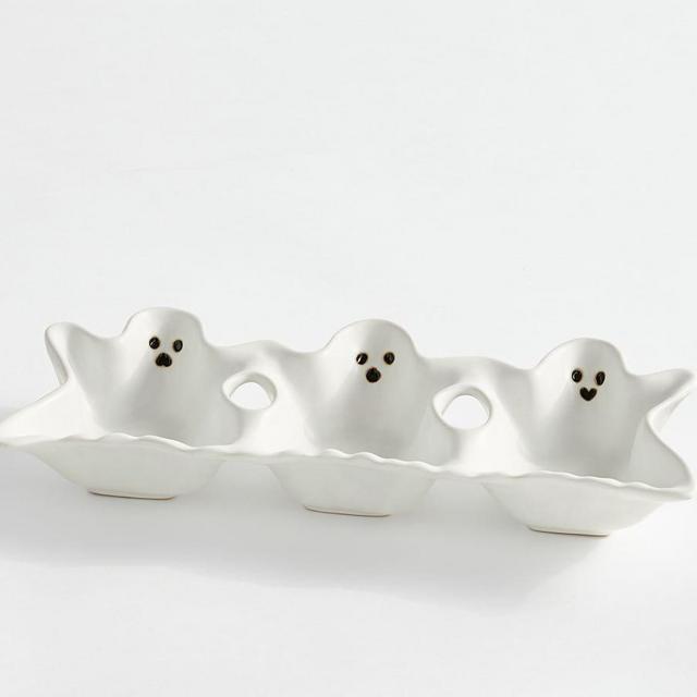 Figural Ghost Stoneware Triple Condiment Server