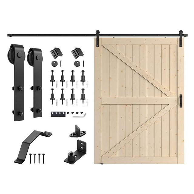 SMARTSTANDARD 60in x 84in Sliding Barn Door with 10ft Barn Door Hardware Kit & Handle, Pre-Drilled Ready to Assemble, DIY Unfinished Solid Spruce Wood Panelled Slab, K-Frame, Natural