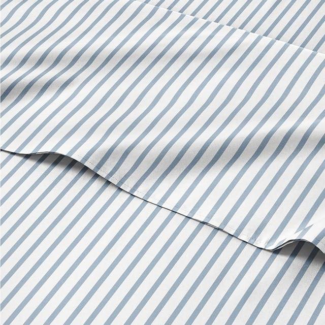Light Blue & White Striped Sheets - 4 Piece King Set – 1 Flat & 1 Fitted Sheet & 2 Pillowcases w/ Deep Pockets – Wrinkle & Fade Resistant, Ultra-Soft, Breathable & Cooling – Luxury Pinstripe Bed Set