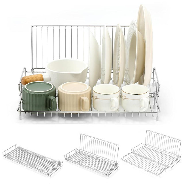 JM.JEEMI Foldable Dish Drying Rack, Small Dish Drying Racks, Collapsible Dish Drying Rack for Kitchen Counter - Compact Design, Stainless Steel, Silver