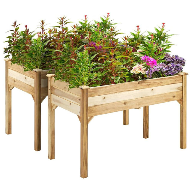 PrimeZone 2PCS 48 x 24 x 30 in Acacia Wood Raised Garden Bed - Elevated Planter Box with Legs, Plant Stand Outdoor for Herbs, Vegetables, Flowers in Backyard, Patio, Balcony, Gardening, Natural Wood