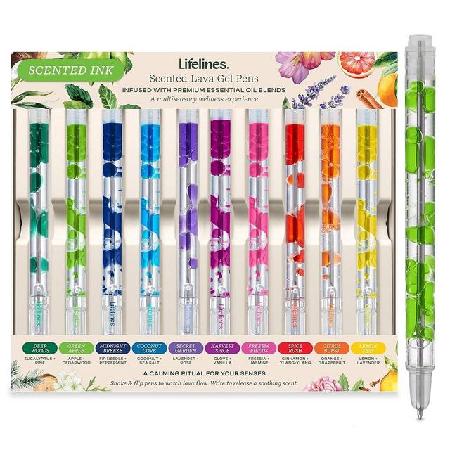 Lifelines Scented Lava Gel Pen Set, 10-Pack (Multi-Color) - 0.5mm Colored Gel Pens Infused with Scented Essential Oil Blends & Mesmerizing Lava - School Supplies for College Kids & Adults
