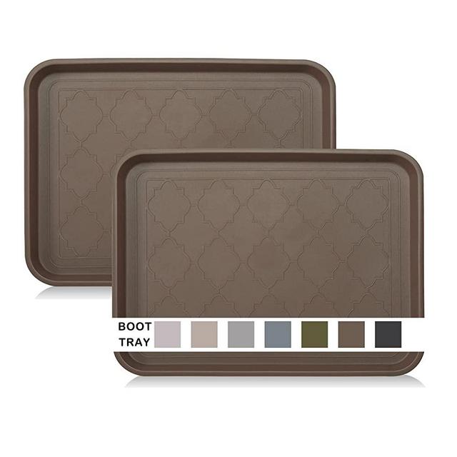 WATANIYA PET Boot Tray for Entryway Indoor, Heavy Duty Shoe Mat Tray 2 Packs, 16.7"x12.8" Waterproof Shoe Tray with Raised Edge, Outdoor Multi-Purpose Tray for Boots, Shoes, Garden