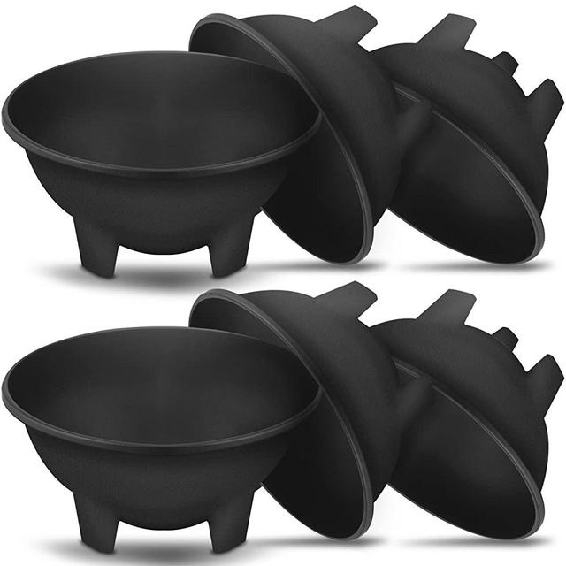 KSEV Salsa Bowls, Plastic Mexican Molcajete Chips Guacamole, Serving Dish, Sauce Cup, Side dish, Snack, Chips, Dip, Nuts or Candy. Great to use at any event. (Black - 6 Pack)