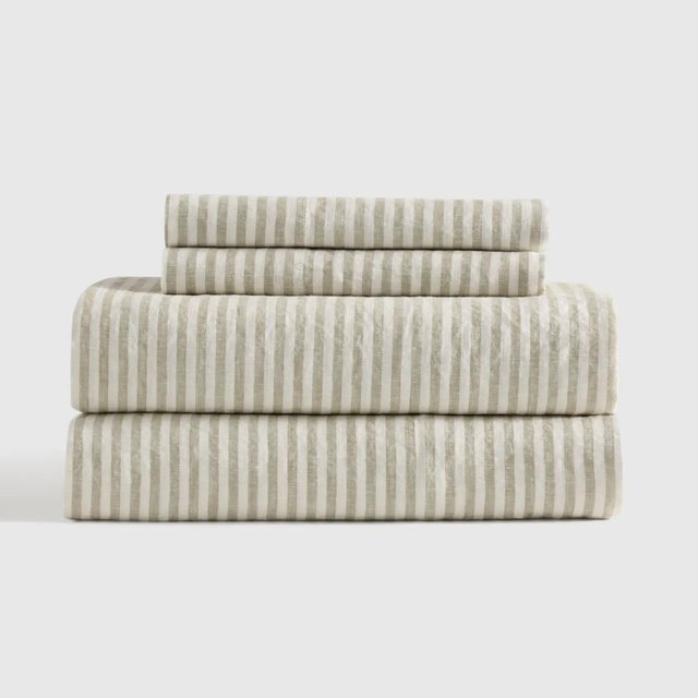 European Linen Sheet Set - King - Willowleaf/White stripe