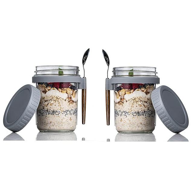 Mason Jars with Lid and spoon, 10 oz Glass Jars with Lids, Wide Mouth Mason Jars with Dessert Spoons for Cereal Oatmeal, Large Capacity Airtight mason jar with Lid