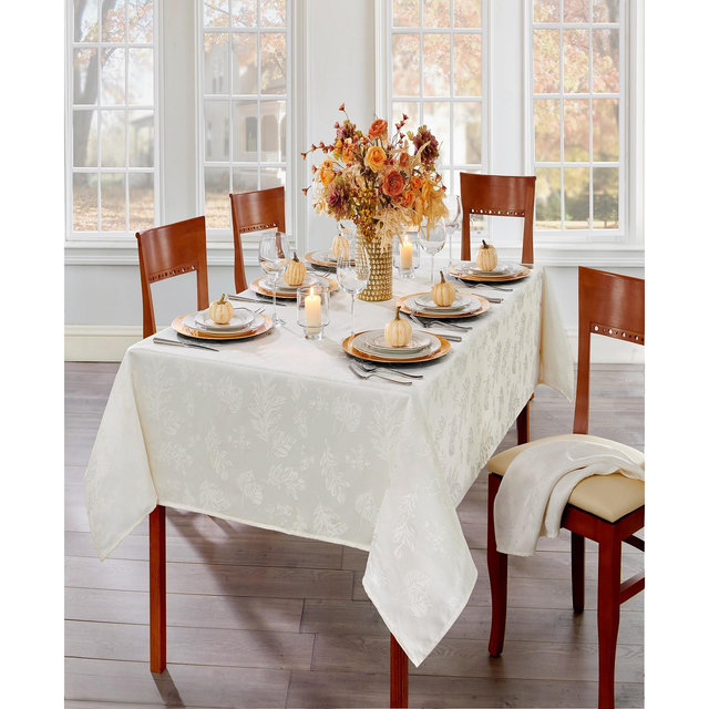Elrene Elegant Woven Leaves Jacquard Damask Tablecloth, 60" x 102"