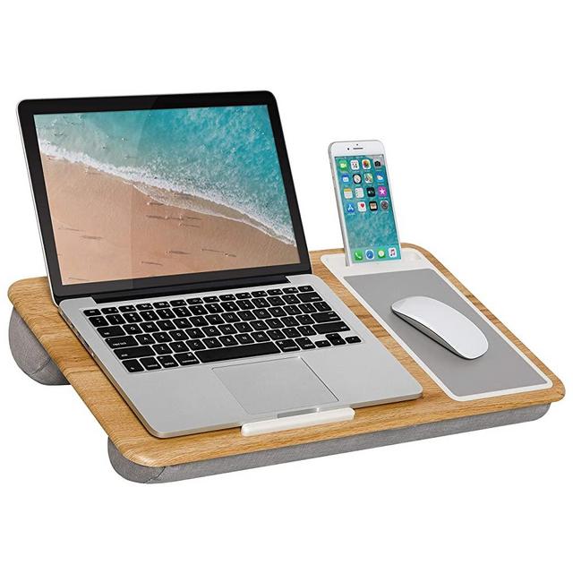 LapGear Home Office Lap Desk with Device Ledge, Mouse Pad, and Phone Holder - Oak Woodgrain - Fits Up to 15.6 Inch Laptops - Style No. 91589