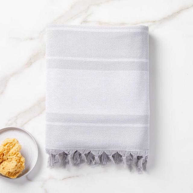 Organic Turkish Tassel Towel, Bath Towel, Gray Sky