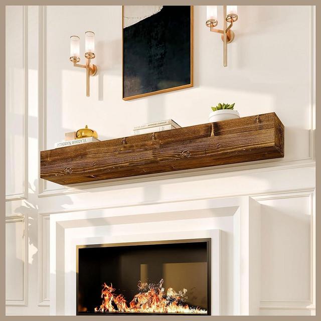 Avana Rustic Fireplace Mantle Shelf 60 Inches - Handcrafted Wood Mantles For Over Fireplace - Wall Mounted Farmhouse Fireplace Mantel Shelf - Floating Fireplace Mantels 60 X 8 X 5 - Rustic Traditional