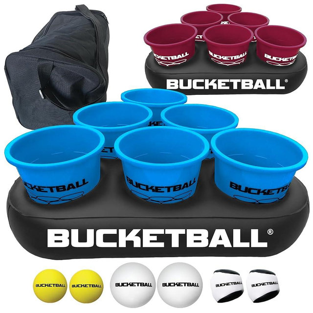 BucketBall | Team Color Edition | Party Pack (Light Blue/Maroon): Original Yard Pong Game: Best Camping, Beach, Lawn, Outdoor, Family, Adult, Tailgate, Jumbo, Giant Game