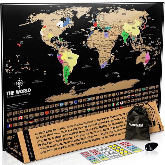 Landmass - Scratch Off Map Of The World Poster - Scratch Off World Map Print - Wall Art - Deluxe Travel Tracker Map - Gift Idea - Gift For Travelers - 17 x 24 inches
