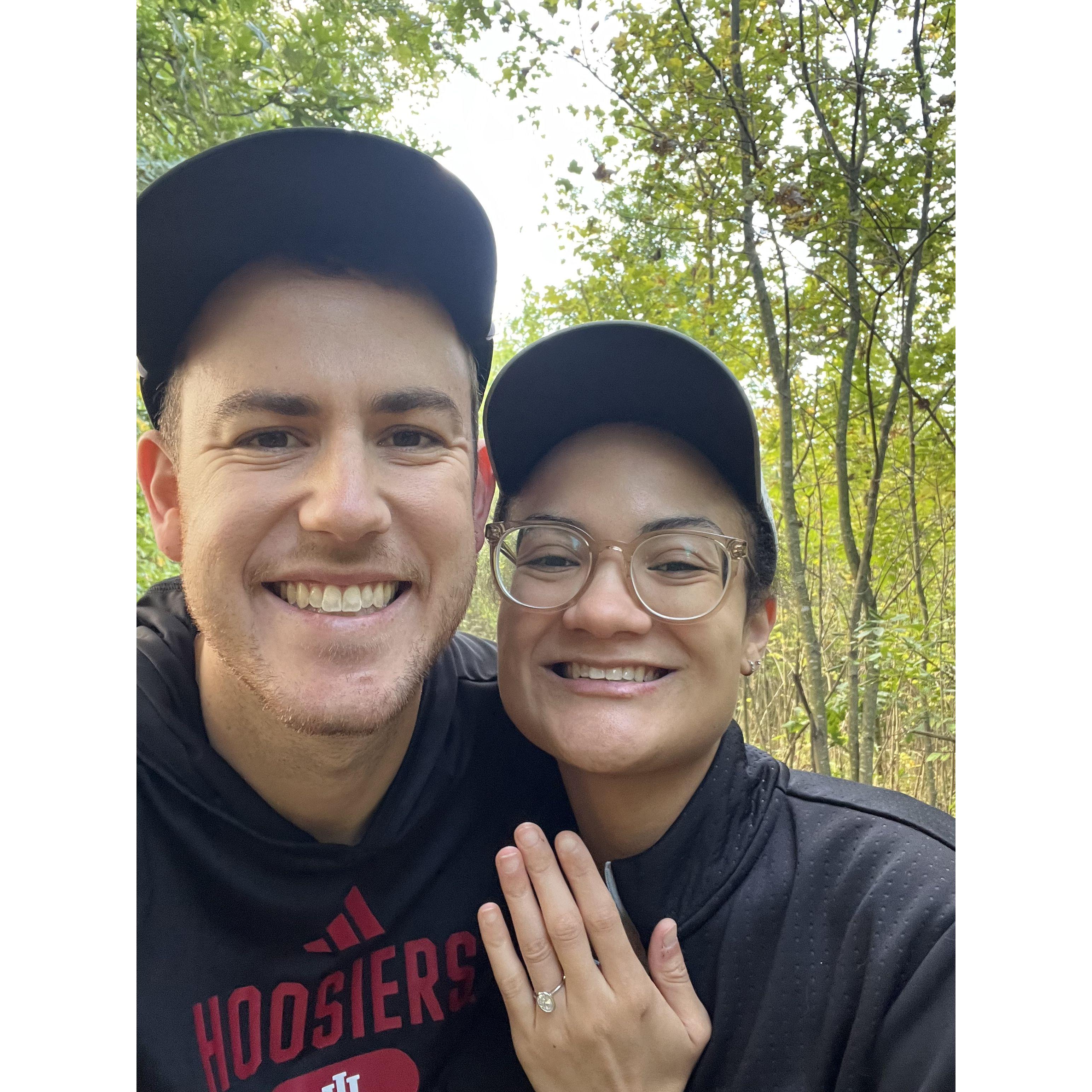 Daniel and I went on a walk on October 2. As we ventured down a new path I said to Daniel "now this is a spot to propose" and just like that he got down on one knee and proposed!