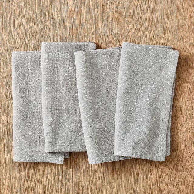 Slub Cotton Table Linens, Napkin, 20x20, Platinum, Set of 4