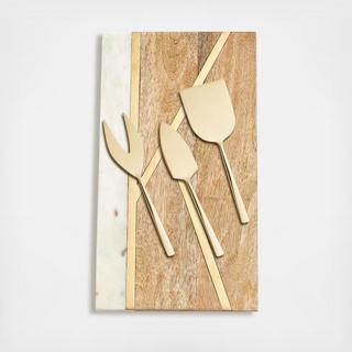4-Piece Monogrammed Cheese Board & Knife Set