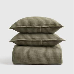 Organic Ribbed Cotton Coverlet Set - Olive, Full/Queen