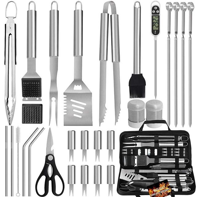 POLIGO 29 PCS BBQ Grill Accessories Stainless Steel BBQ Tools Grilling Tools Set with Storage Bag for Father's Day Birthday Presents - Camping Grill Utensils Set Ideal Grilling Gifts for Men Women Dad