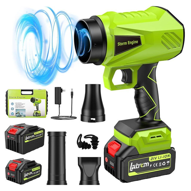 Leaf Blower Cordless with Battery and Charger 1000,000 RPM Handheld Lightweight Patio Cleaning Blower Set Extended Nozzle Design Blowing Leaves and Dust Car Dryer (Green)