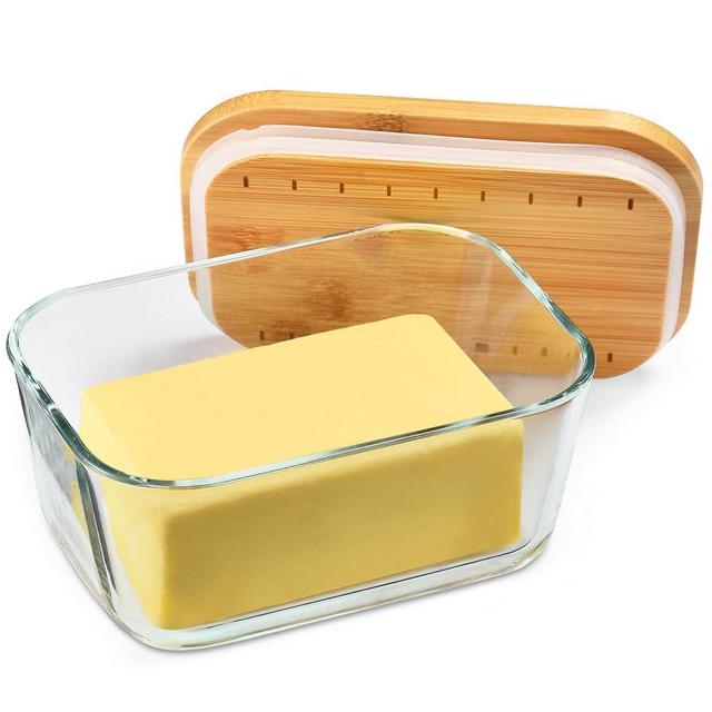 Glass butter dish with sealed lid, butter dish with lid, butter tray with lid refrigerator, large butter dish, sealed butter dish, outdoor butter dish, dishwasher washable,