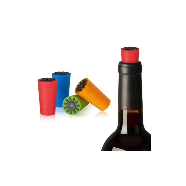 Starburst Silicone Bottle Stopper and Wine Preserver Set of 4 Multi Colored Corks By True