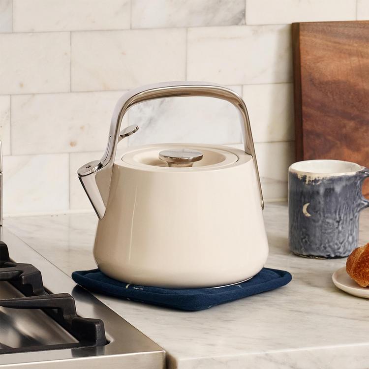 Caraway Home Cream Stovetop Whistling Tea Kettle with Gold Hardware +  Reviews, Crate & Barrel