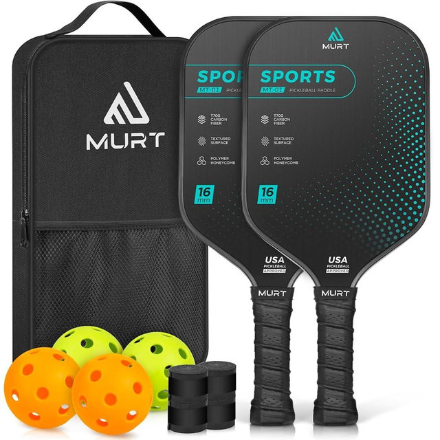 MURT Pickleball Paddles Set of 2, T700 Carbon Fiber Pickleball Rackets with Comfort Grip, High Grit & Spin, Honeycomb Core, Pickleball Gifts, 16mm - 2024 USAPA Approved