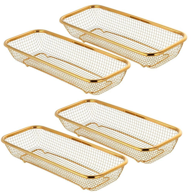 JYJFGSFA 4-Pack Gold Flatware Organizer - Sturdy Mesh Design, Dishwasher-Safe & Easy-Clean Utensil Holder, Silverware Container Drawer Storage