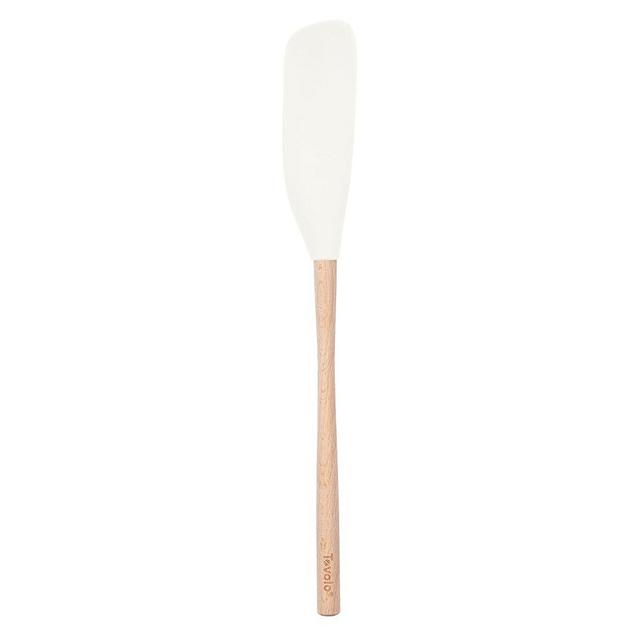 Tovolo Flex-Core Long-Handled Silicone Jar Scraper Spatula, Wood Handle, Heat-Resistant Silicone Head With Curved Front for Scooping & Scraping, Dishwasher-Safe & BPA-Free, White