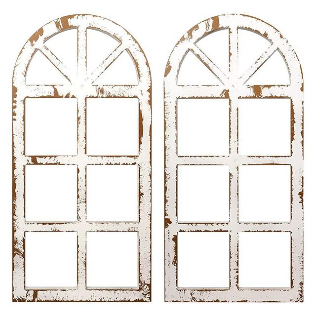 2-Pack Distressed Arched Cathedral Window Frame Wall Decor, Antique White