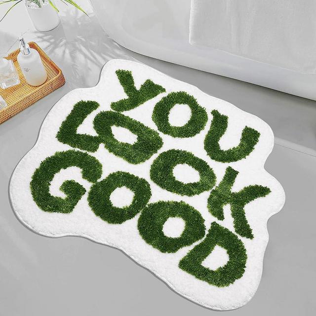 JAYLUN Bath Mat You Look Good Bath Mat Bathroom Rugs Green Bathroom Rug Funny Bathroom Mat Cute Bath Mat Cool Rugs for Bedroom Absorbent Bath Mat Non Slip Mat, Upgrade 31”x24” in (Green, 31x24 inch)